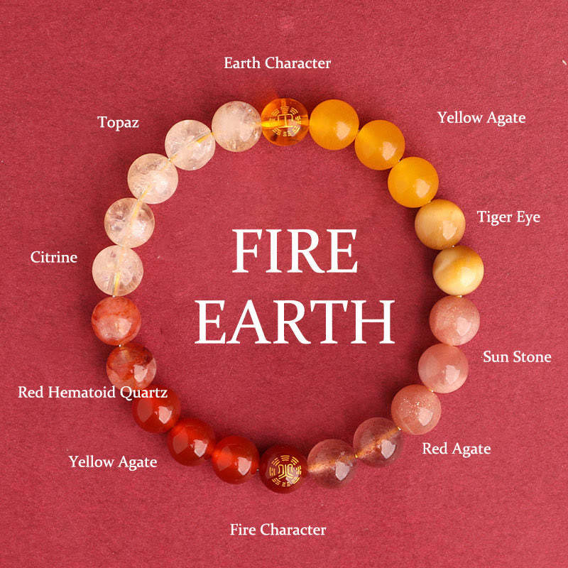 Five Elements Various Agate Crystal Black Onyx Green Chalcedony Aquamarine Wisdom Bracelet