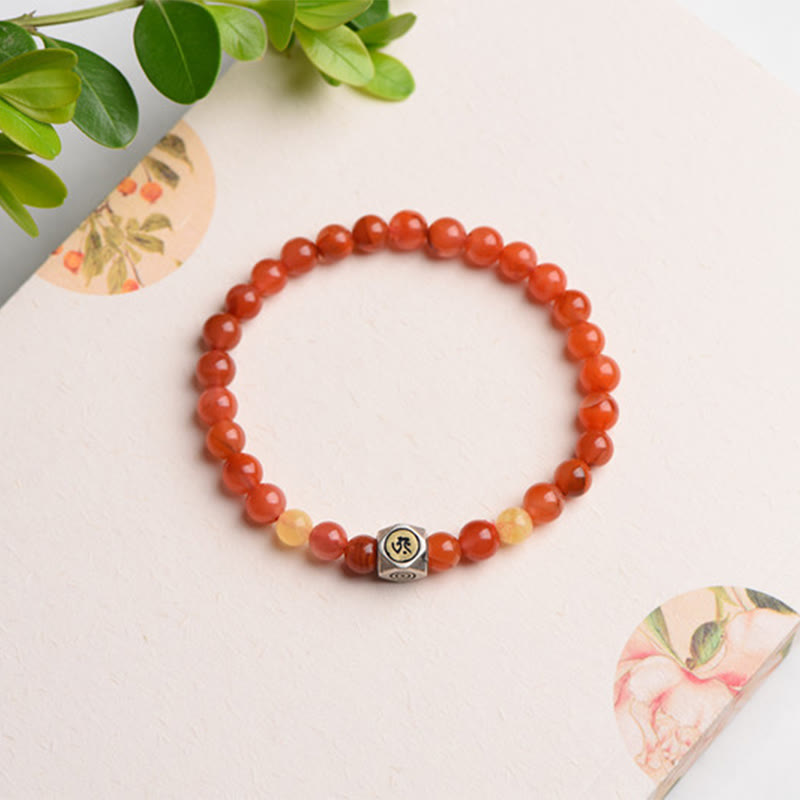 925 Sterling Silver Chinese Zodiac Natal mystic zen Amulet Red Agate Amber Self-acceptance Bracelet