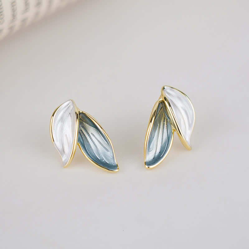 Leaf Design Luck Stud Earrings
