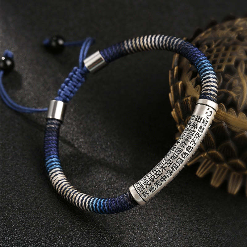 999 Sterling Silver Heart Sutra Calm Handmade Braided Bracelet