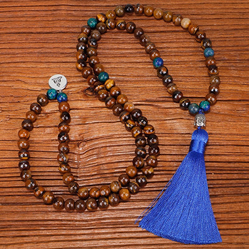 108 Mala Beads Tiger Eye mystic zen Strength Bracelet Tassel Necklace Pendant