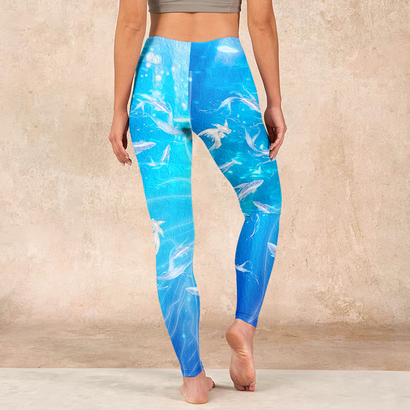 Fish In The Ocean Print Gym Leggings Women's Yoga Pants