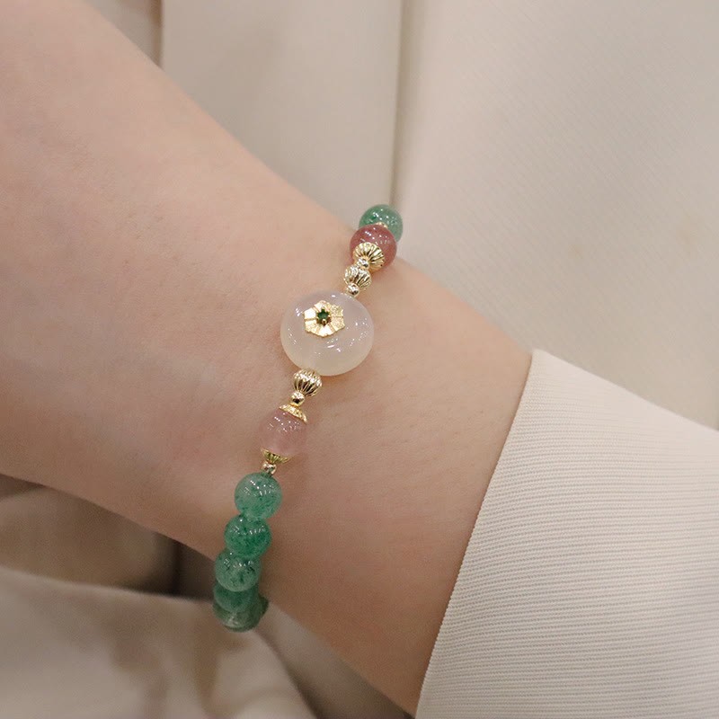 Natural Green Strawberry Quartz Chalcedony Flower Gratitude Bracelet