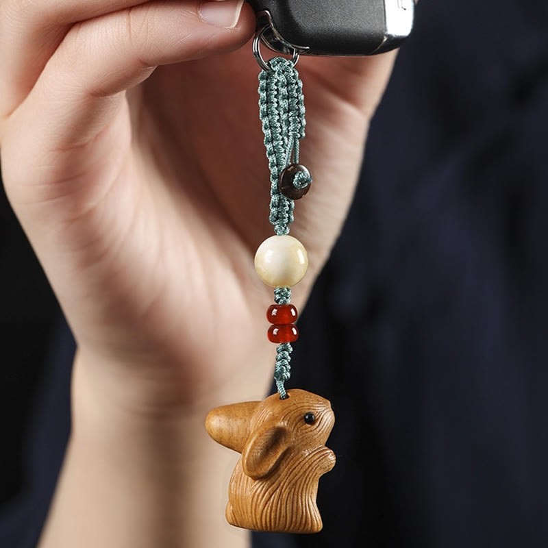 Sandalwood Small Leaf Red Sandalwood Lucky Mini Rabbit Protection Key Chain Phone Hanging Decoration