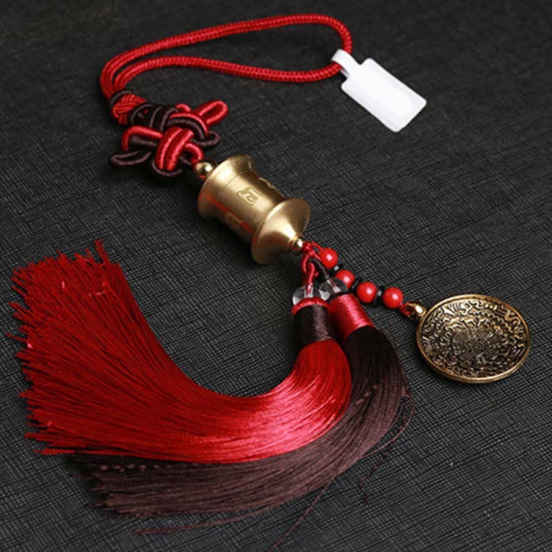 Tibet Om Mani Padme Hum Prayer Wheel Nine Palace Eight Trigrams Copper Car Hanging Decoration