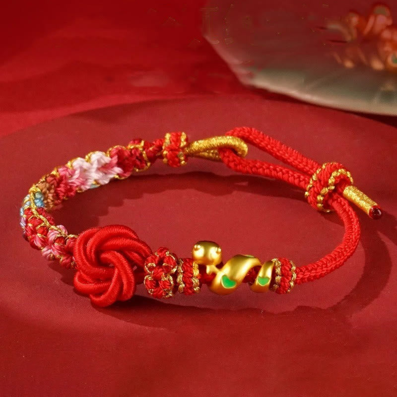 Red String Mandala Knot Hand-woven Colorful Flowers Year Of The Snake Protection Braided Bracelet