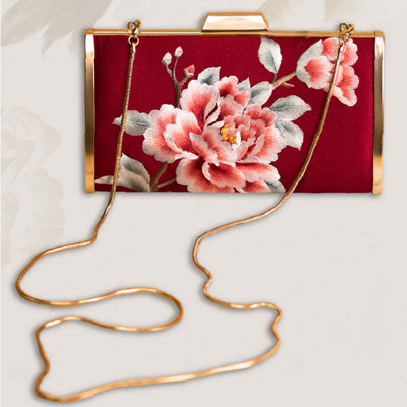 Carnation Peony Begonia Su Embroidery Wedding Shopping Purse Handbag Crossbody Bag