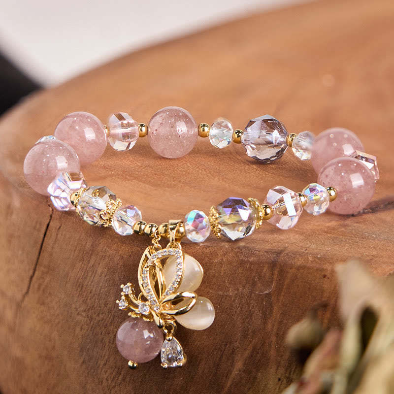 Natural Strawberry Quartz Butterfly Healing Bracelet