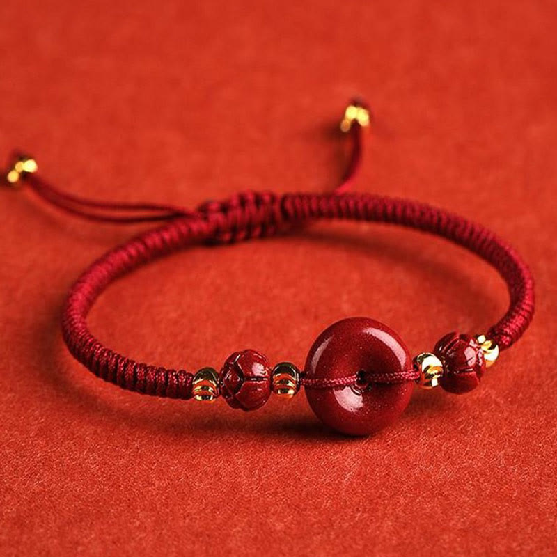 Handmade Lotus Cinnabar Peace Buckle Blessing Braid Bracelet