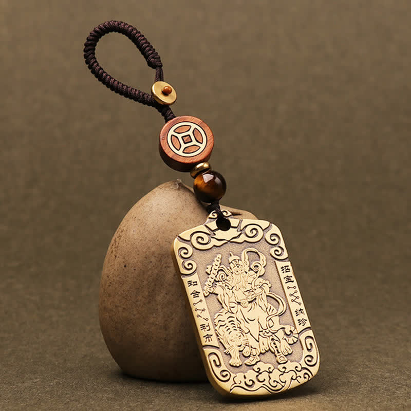 God of Wealth Zhao Gongming Copper Protection Necklace Pendant Key Chain