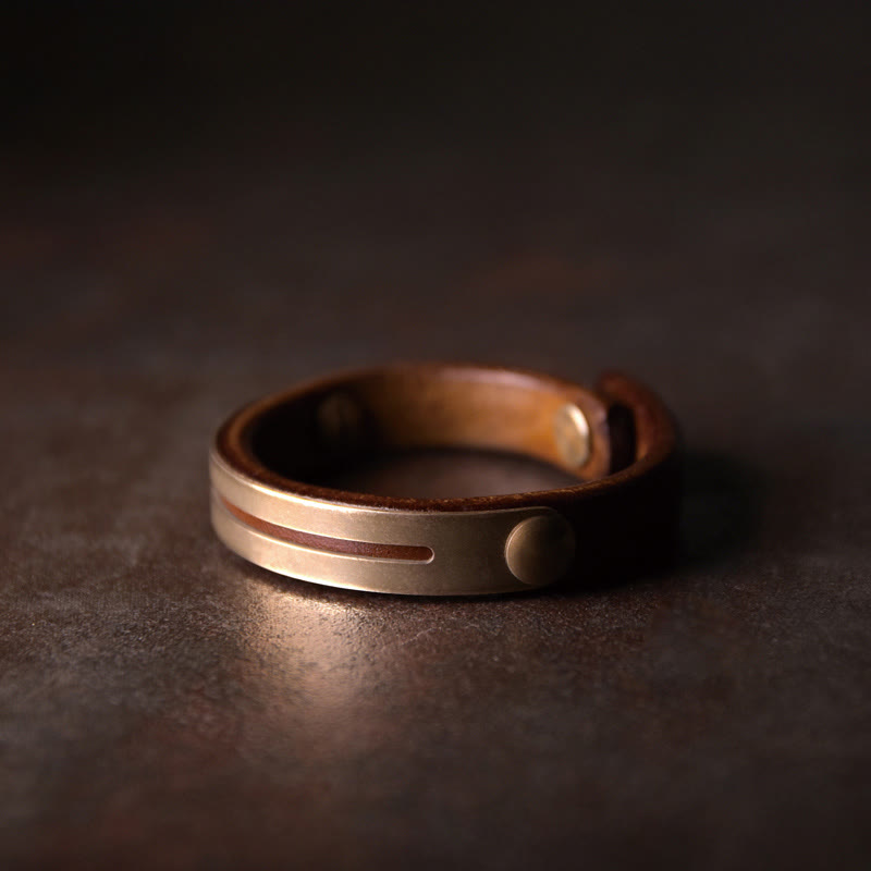 Vintage Leather Copper Brass Balance Bangle Bracelet
