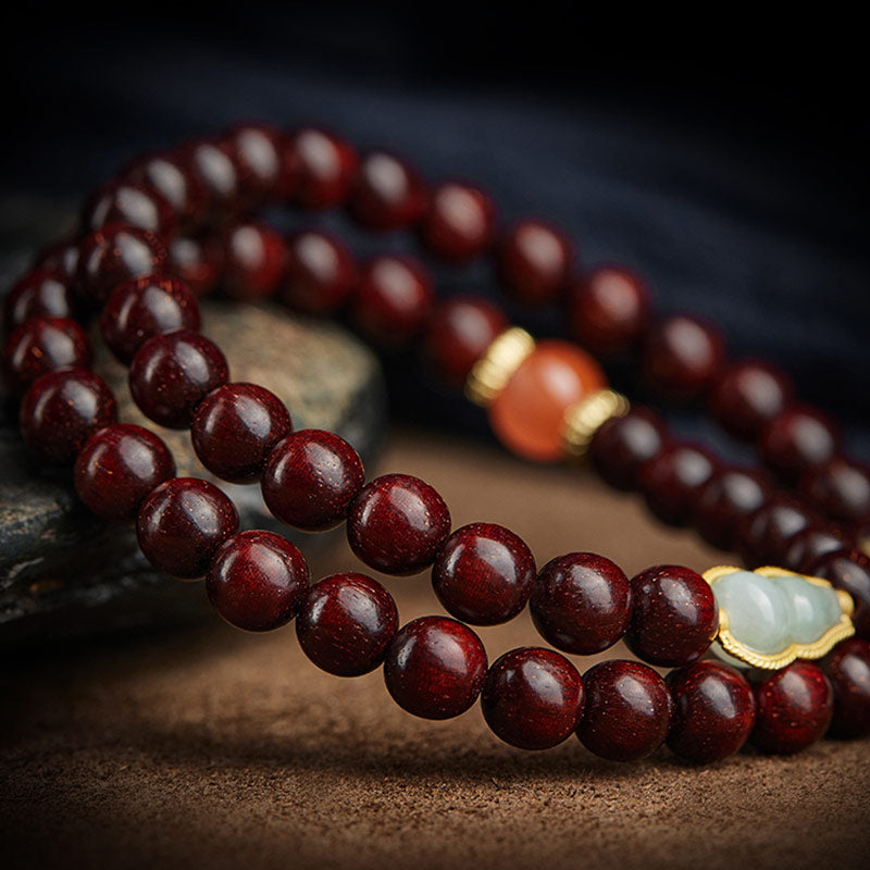 Chinese Zodiac Natal mystic zen Small Leaf Red Sandalwood Jade Red Agate PiXiu Sooth Bracelet