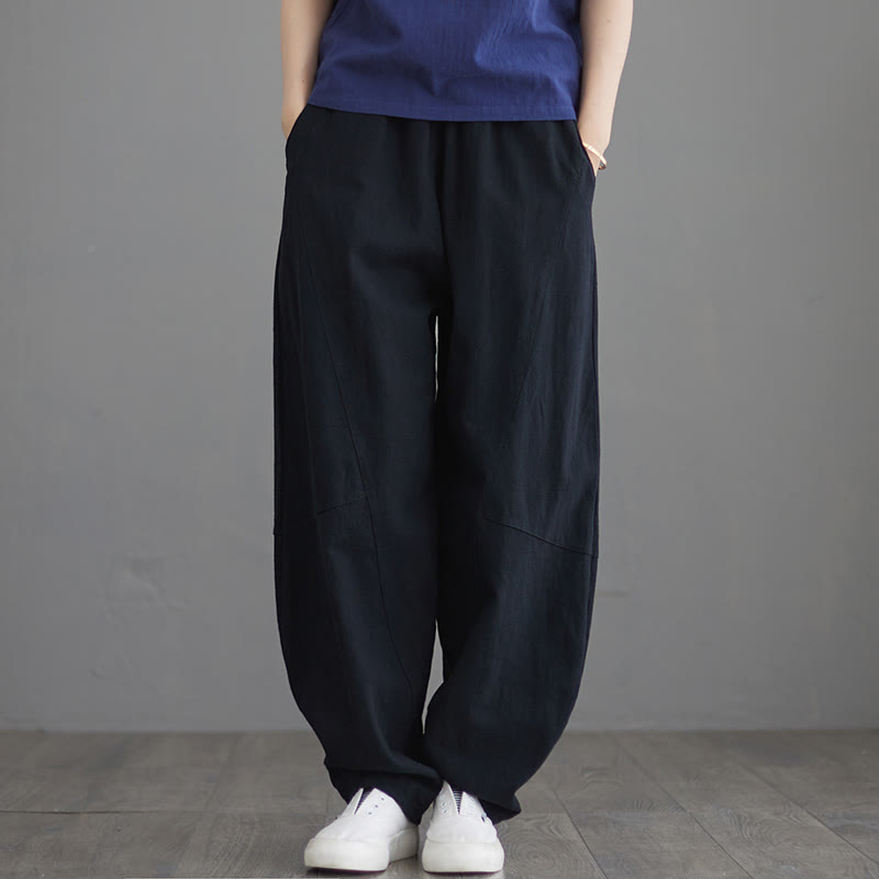 Casual Plain Loose Women's Cotton Pants With Pockets