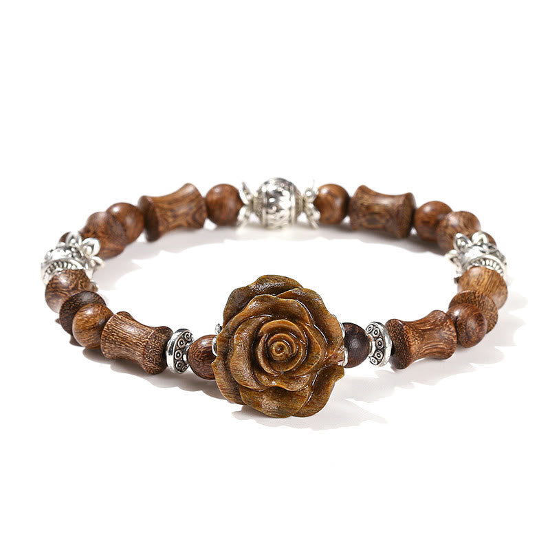 Sandalwood Bamboo Pattern Camellia Healing Bracelet