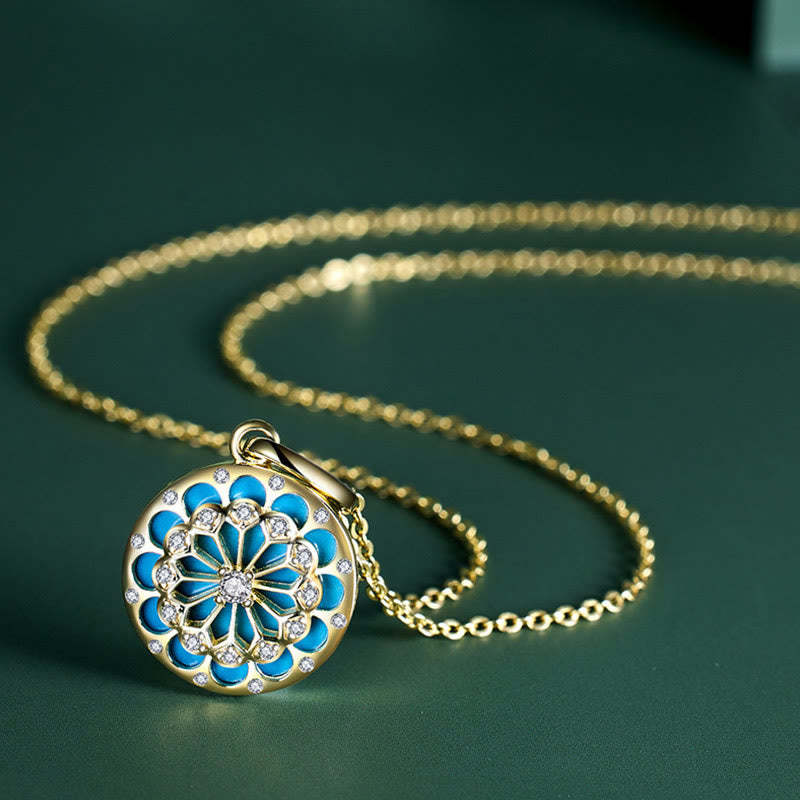 925 Sterling Silver Round Turquoise Zircon Protection Strength Necklace Pendant