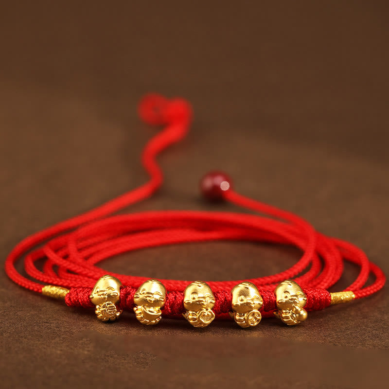 999 Gold Ingot Coin Ruyi Gourd Fu Character Year of the Snake Red String Belly Chain