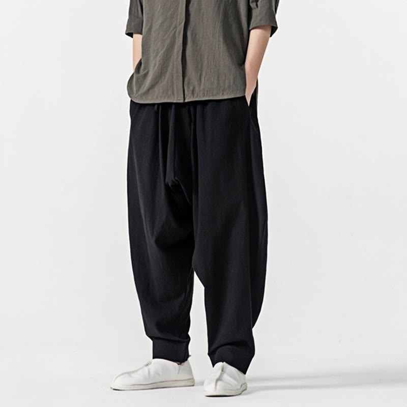 Solid Color Drawstring Men's Harem Pants With PocketsAnkle-Length (9 Length)