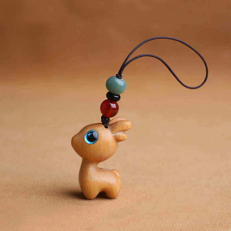 Sandalwood Small Leaf Red Sandalwood Ebony Wood Green Sandalwood Lucky Mini Deer Carved Protection Key Chain Phone Hanging Decoration