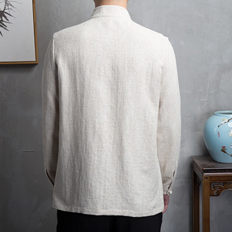 Solid Color Chinese Tang Suit Cotton Linen Jacket Men Clothing