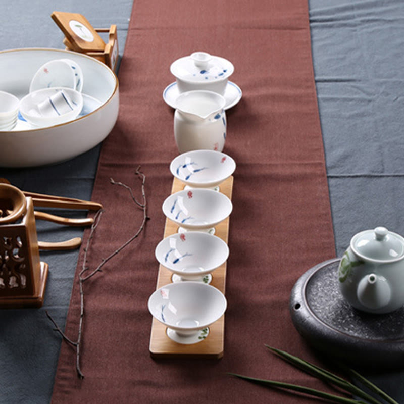 Jingdezhen Blue and White Porcelain Koi Fish Ceramic Teacup Kung Fu Tea Cups