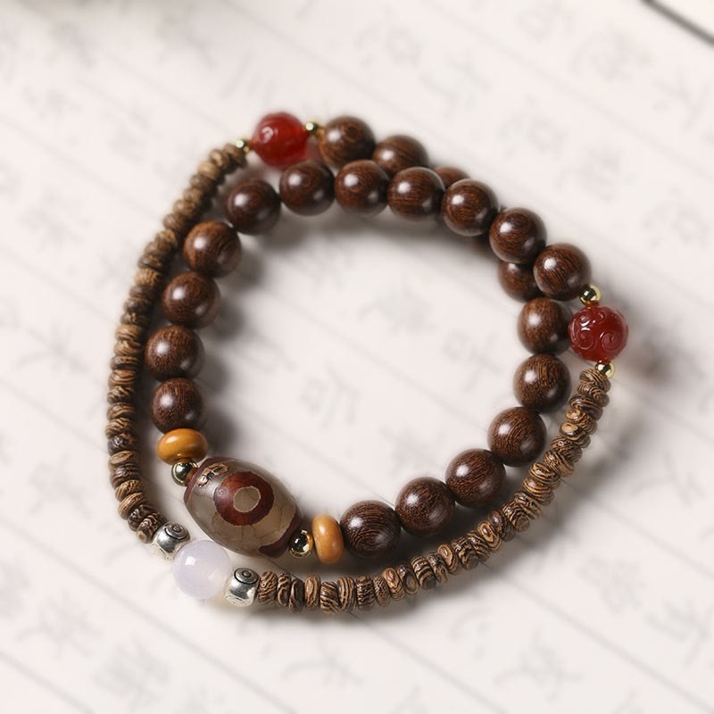 Ebony Sandalwood Green Sandalwood Dzi Bead Balance Calm Double Wrap Bracelet