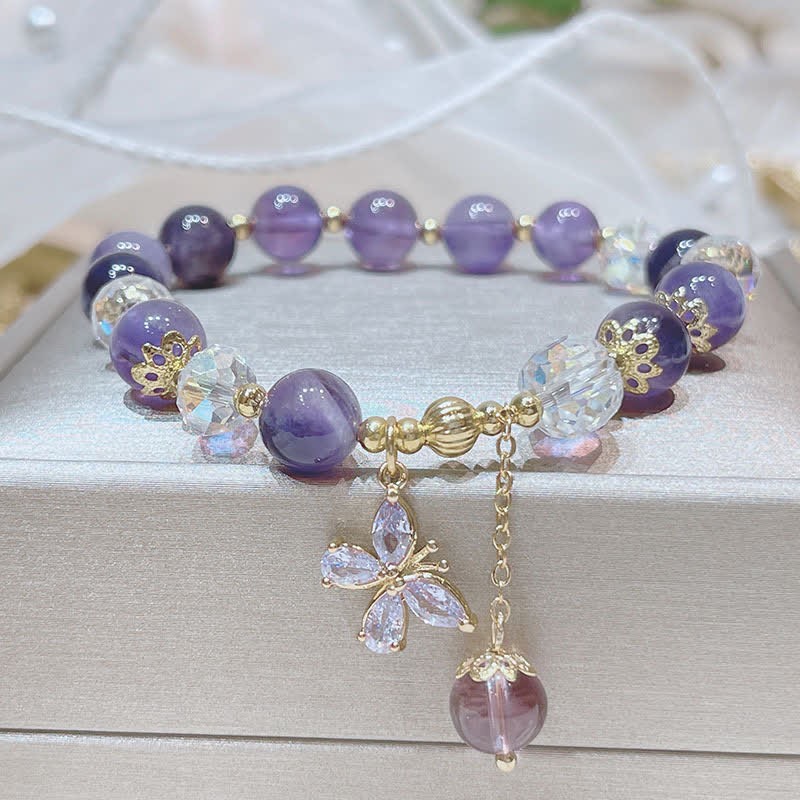 Natural Amethyst Crystal Spiritual Butterfly Charm Bracelet