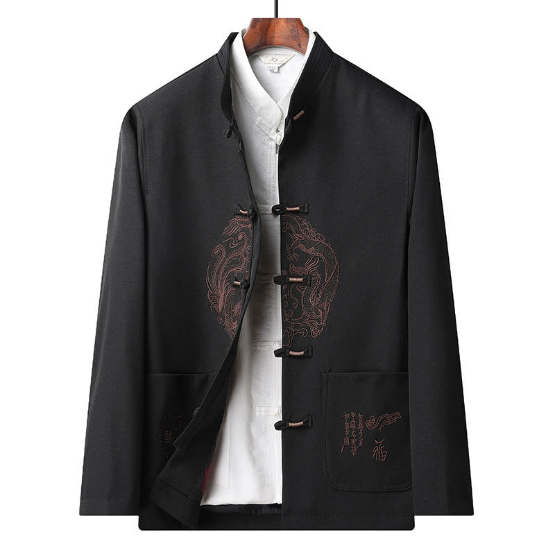 Chinese New Year Embroidered Tang Suit Hanfu Traditional Uniform Long Sleeve Top Pants Clothing Men's Set
