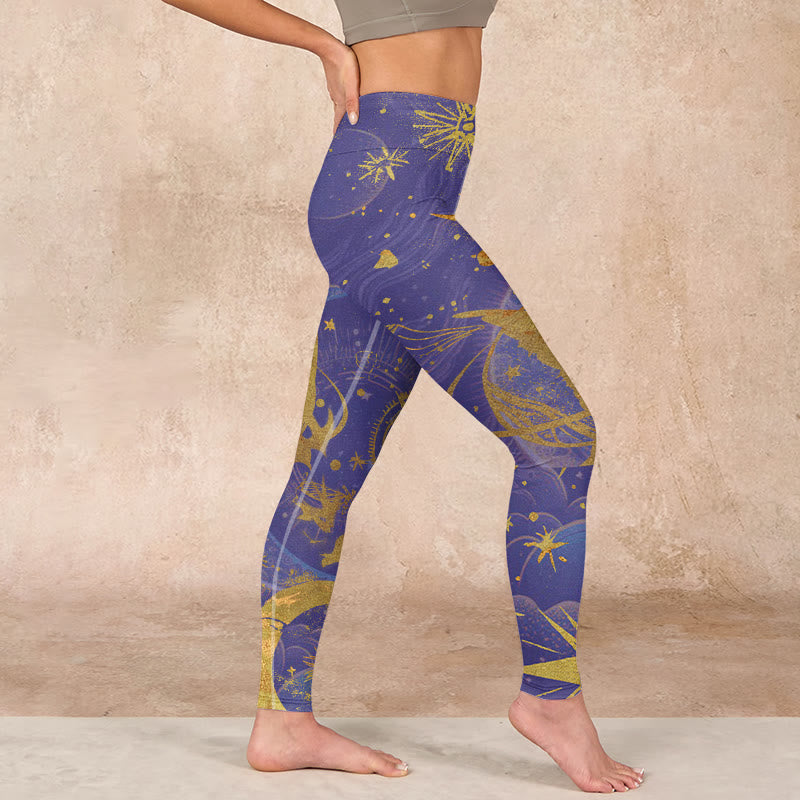 Moon Sun Stars Print Gym Leggings Women's Yoga Pants