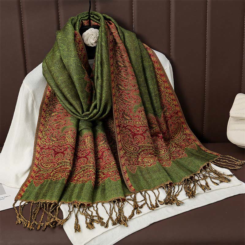 Tibetan Cashew Jacquard Colorful Flower Print Tassels Shawl Fall Winter Soft Warm Scarf Wrap