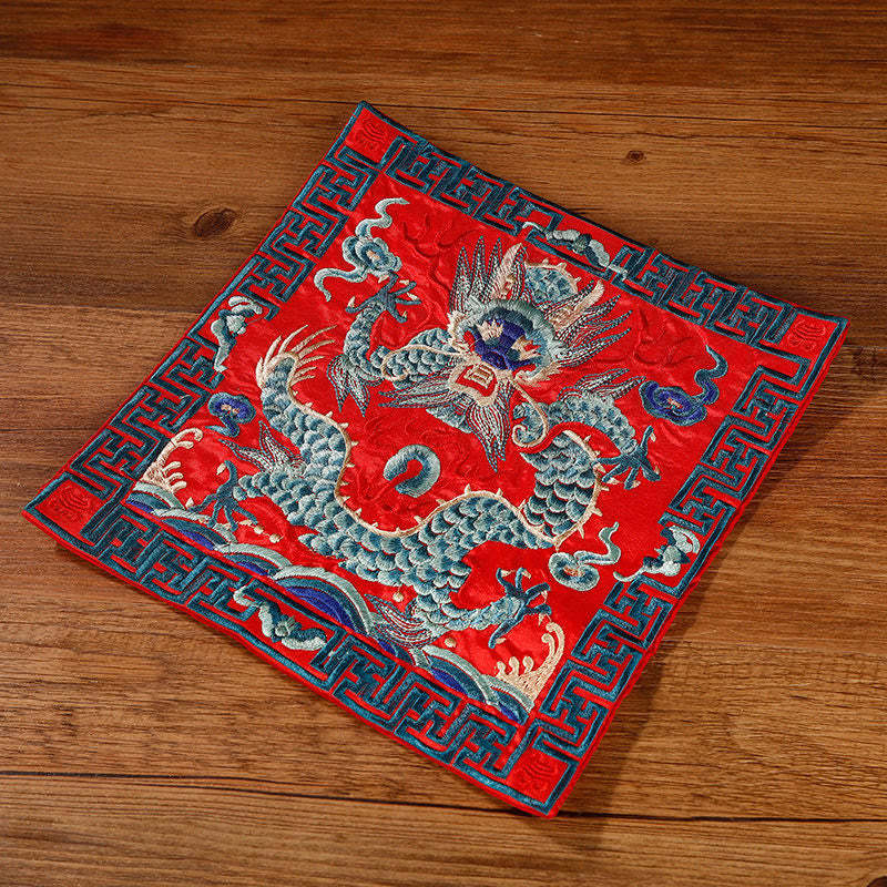 Crane Phoenix Dragon Kirin Embroidered Cup Mat Pad Tea Cup Coaster Square Kung Fu Tea Mat
