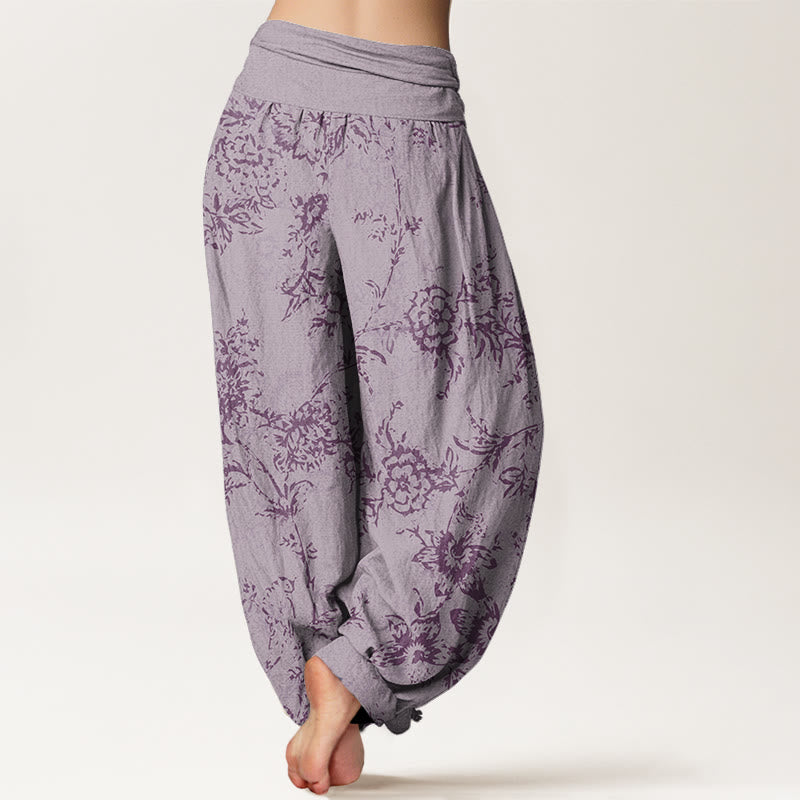 Flowers Pattern Women's Elastic Waist Harem Pants