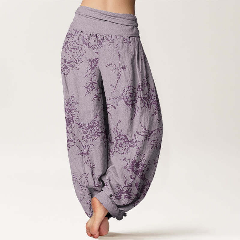 Flowers Pattern Women's Elastic Waist Harem Pants