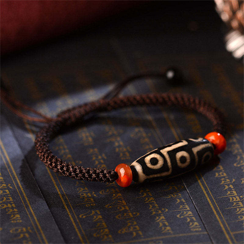 Tibetan Nine-Eye Dzi Bead Prosperity String Bracelet
