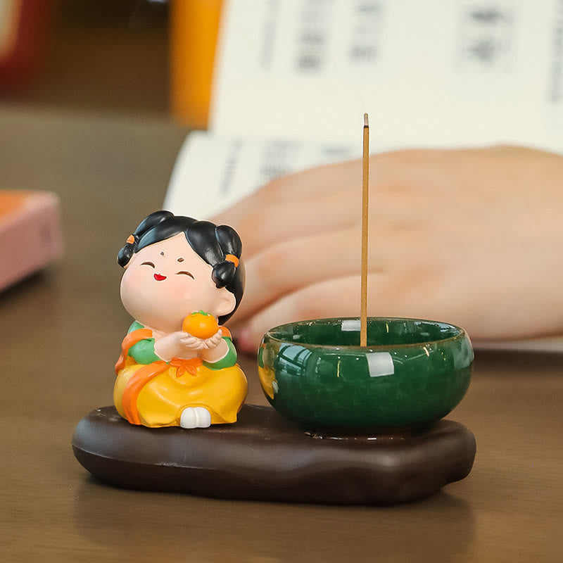 Tang Dynasty Lady Food Healing Ceramic Incense Burner Desk Decoration