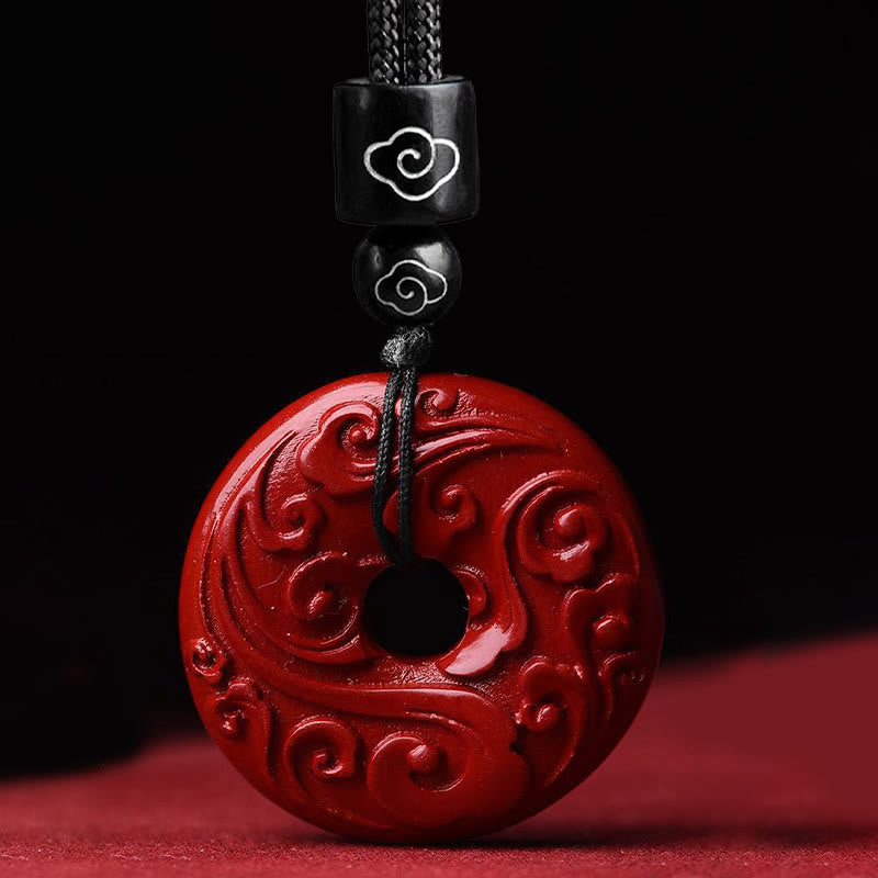 Natural Cinnabar Lotus Peace Buckle Blessing Necklace String Pendant
