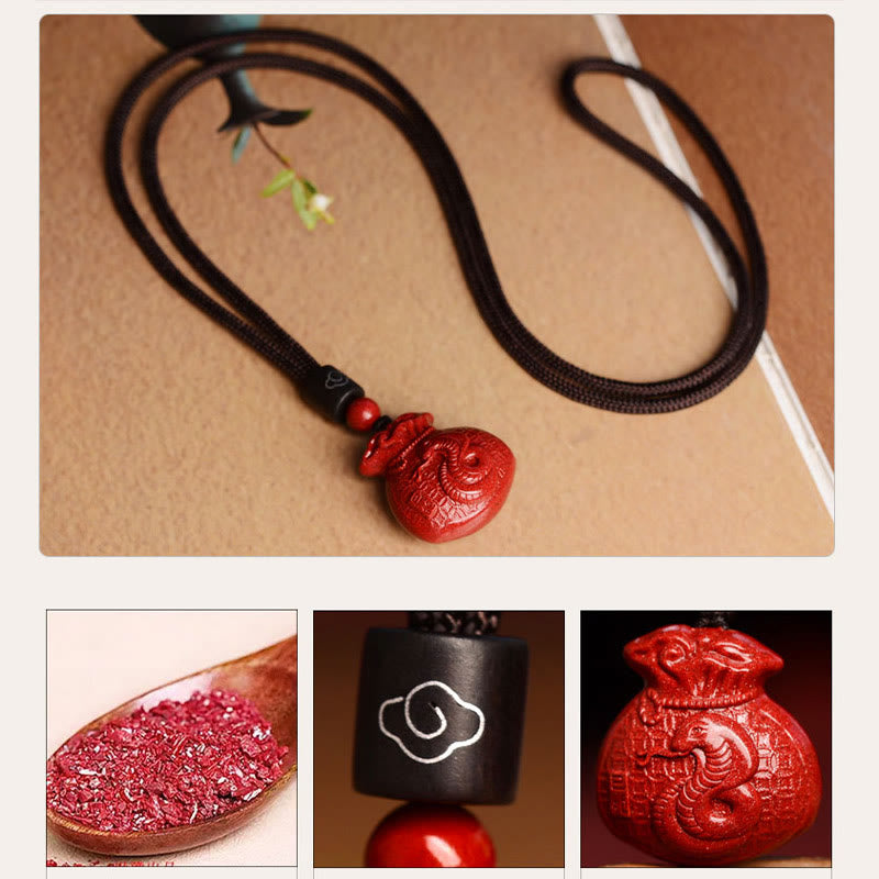Chinese Zodiac Money Bag Shape Cinnabar Calm Necklace Pendant