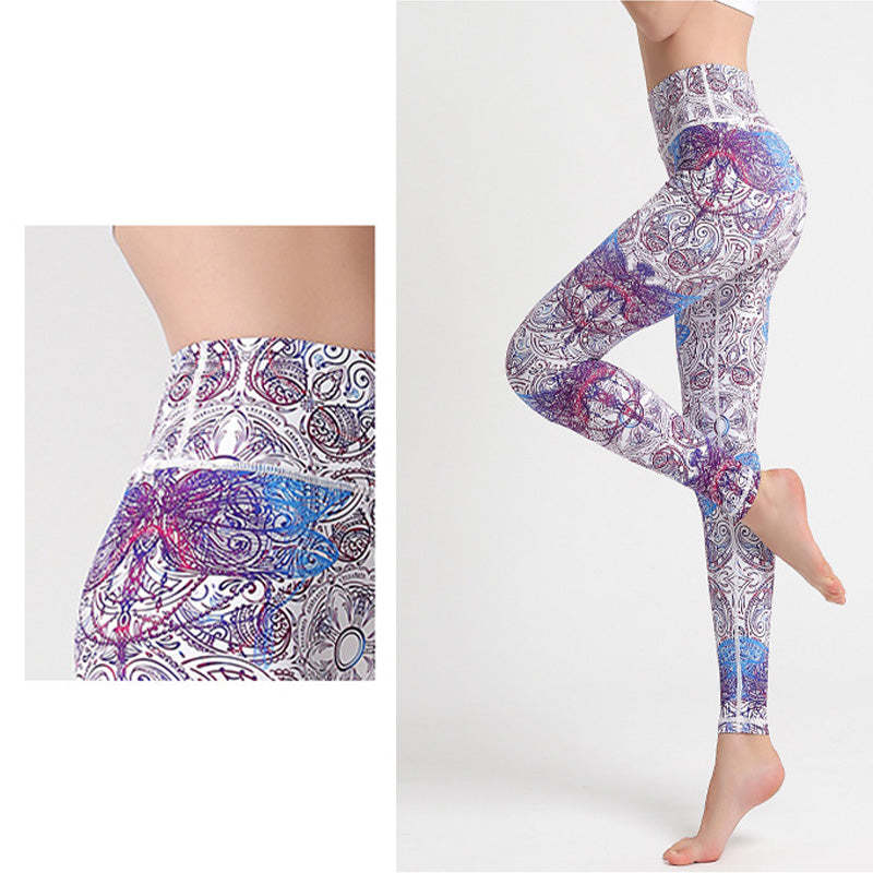 Flowers Leaves Birds Print Pants Sports Fitness Yoga Leggings Women's Yoga Pants
