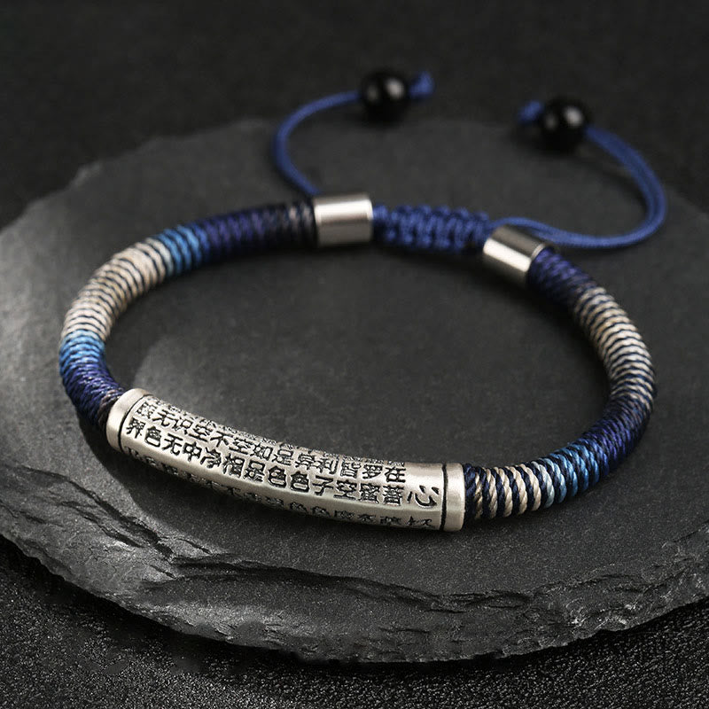 999 Sterling Silver Heart Sutra Calm Handmade Braided Bracelet