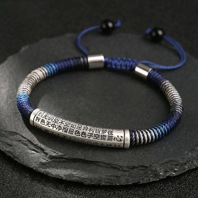 999 Sterling Silver Heart Sutra Calm Handmade Braided Bracelet