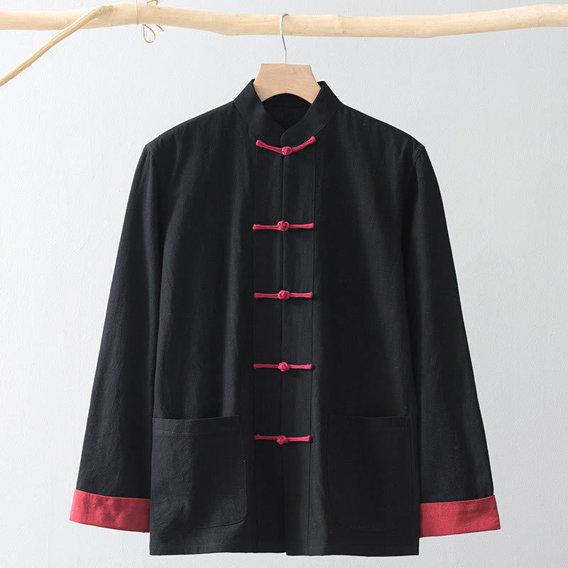 Frog-Button Chinese Tang Suit Shirt Cotton Linen Men Jacket Clothing