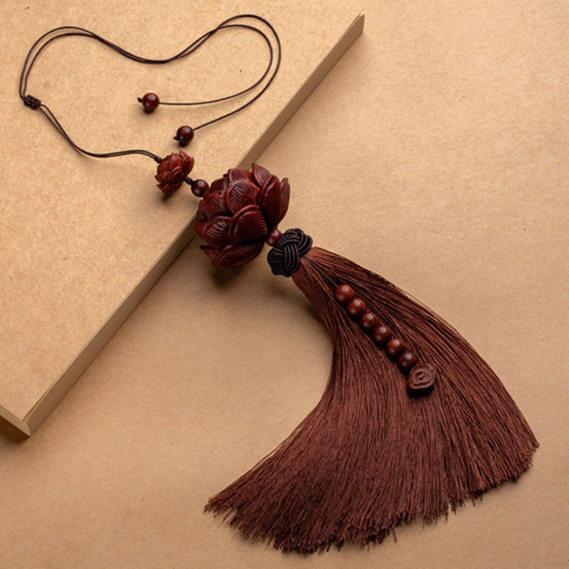 Tibetan Small Leaf Red Sandalwood Lotus Luck Protection Tassel Decoration