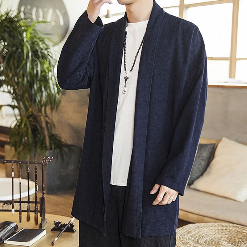 Fall Simple Casual Cotton Linen Men's Mid-length Coat Clothing