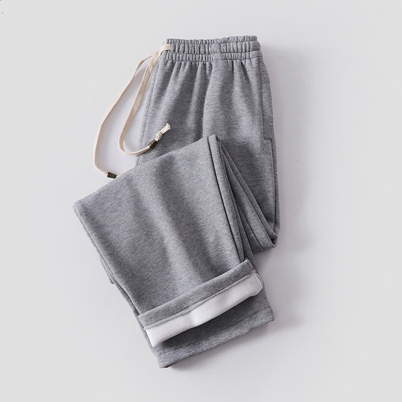 Solid Color Cotton Fleece Drape Men's Pants With Pockets