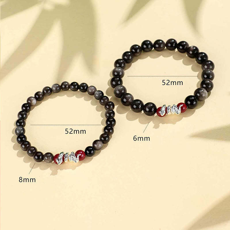 Silver Sheen Obsidian Cinnabar Copper Year of the Snake Protection Bracelet