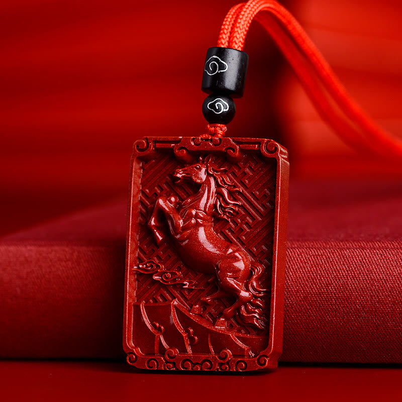 Chinese Zodiac Cinnabar Rectangle Calm Necklace Pendant
