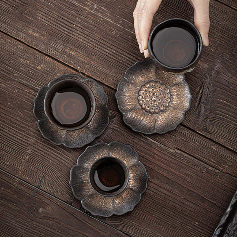 Vintage Lotus Flower Ceramic Cup Mat Pad Tea Cup Coaster Kung Fu Tea Mat