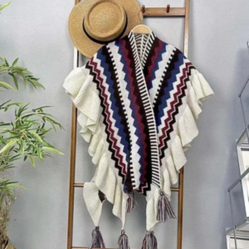 Tibetan Colorful Striped Shawl Tassels Cozy Warm Travel Scarf Wrap
