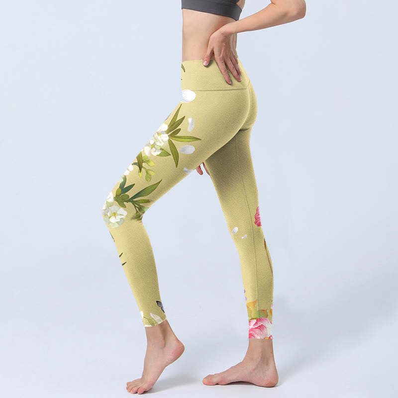 Flowers Plants Butterfly Print Fitness Leggings Women's Yoga Pants