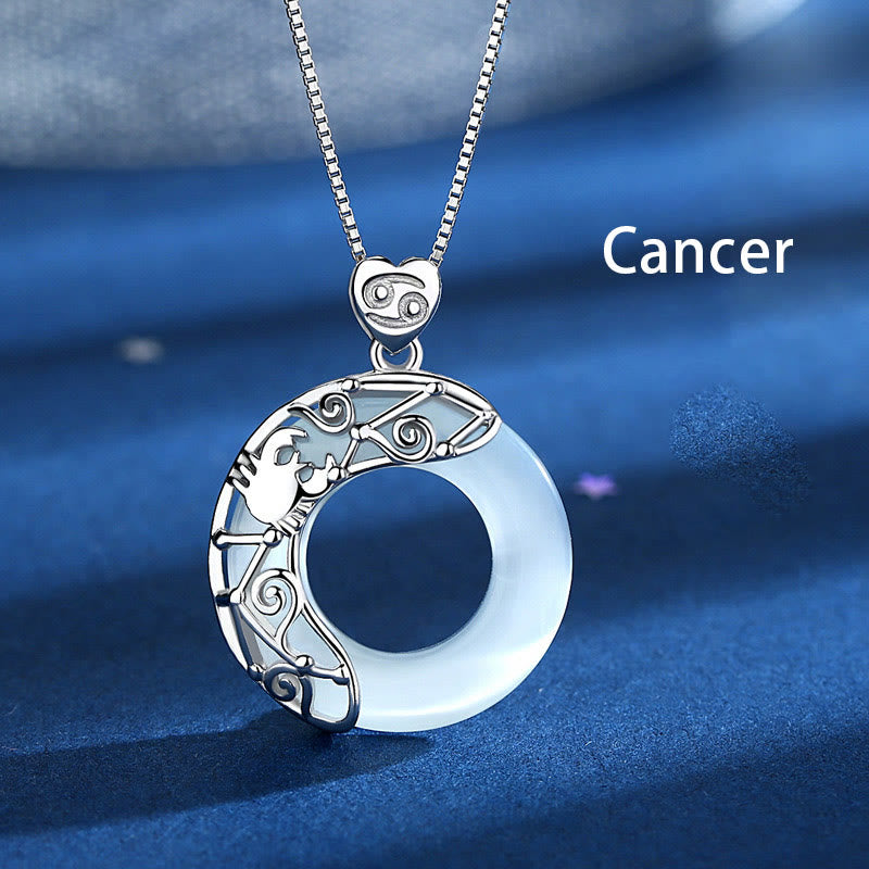 925 Sterling Silver 12 Constellations of the Zodiac Cat's Eye Love Support Necklace Pendant