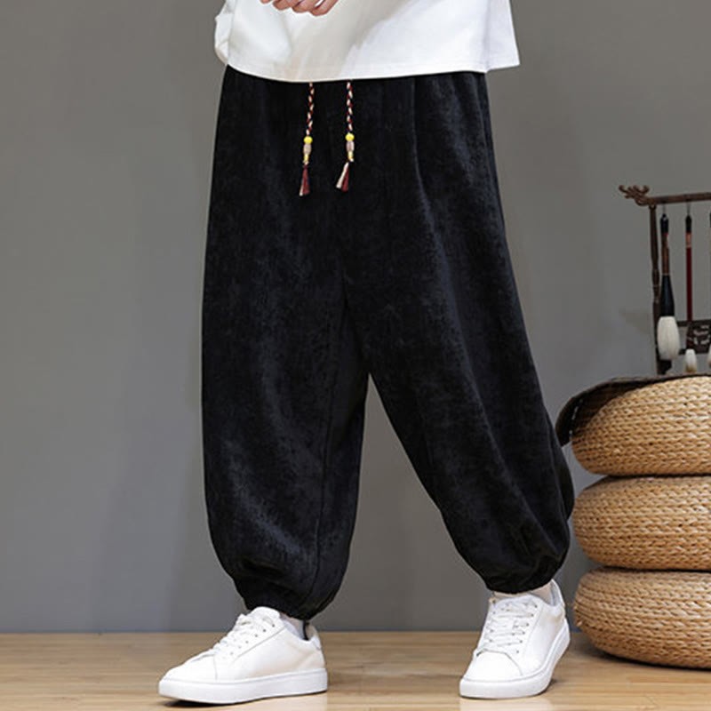 Fall Winter Men's Drawstring Chenille Harem Pants With Pockets